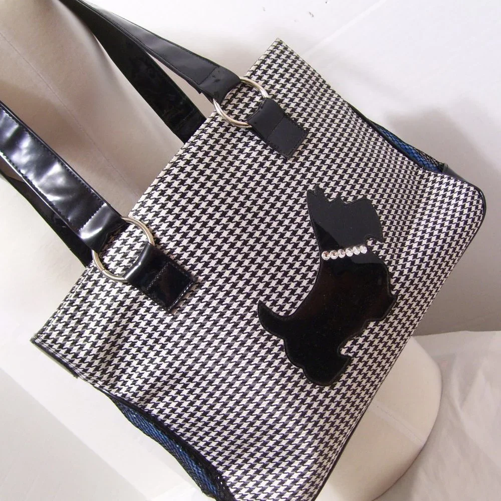 Dog Fashion Doggie Carrier Handbag Vented Houndstooth Black and White  NWOT